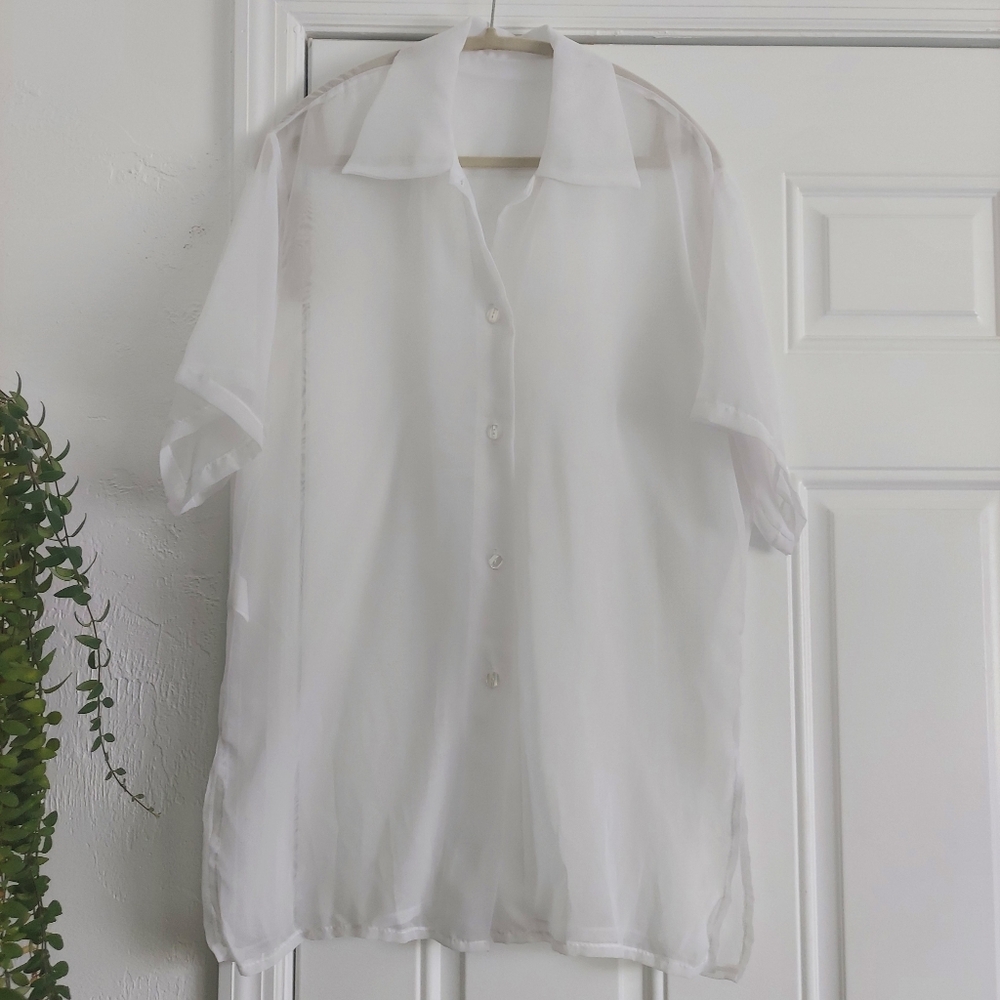 Sheer White Collard Button Down - image 2